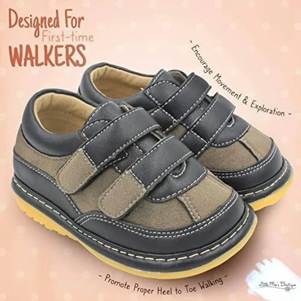 Little Mae's Boutique Toddler Squeaky Shoes Black Grey First Walkers Size 6
